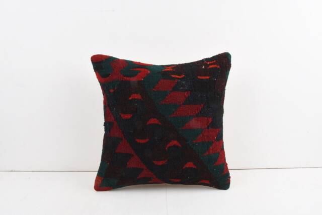 Vintage Turkish Kilim Pillow Cover Handwoven Wool Cushion - 16x16 - image 1