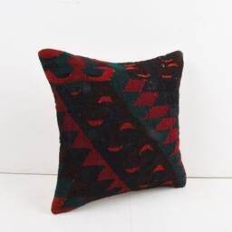 Vintage Turkish Kilim Pillow Cover Handwoven Wool Cushion - 16x16 - thumbnail 2