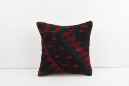 Vintage Turkish Kilim Pillow Cover Handwoven Wool Cushion - 16x16 - thumbnail 1