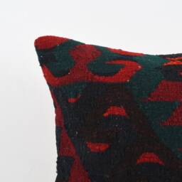 Vintage Turkish Kilim Pillow Cover Handwoven Wool Cushion - 16x16 - thumbnail 3