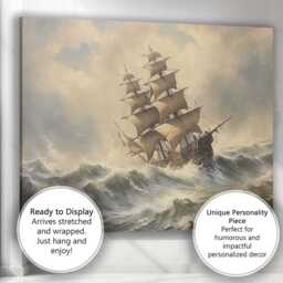 Majestic Tall Ship Sailing Through Stormy Ocean Waves Canvas Wall Art Print Decor Picture Ready To Hang - thumbnail 3