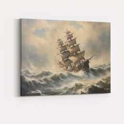 Majestic Tall Ship Sailing Through Stormy Ocean Waves Canvas Wall Art Print Decor Picture Ready To Hang - thumbnail 4
