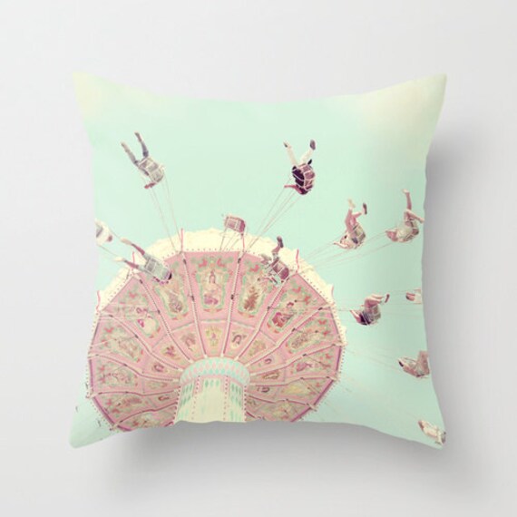Carnival Pillow - Fair Pretty Vintage Cushion Swings Vintage Retro 16x16 18x18 20x20 Cover - image 1