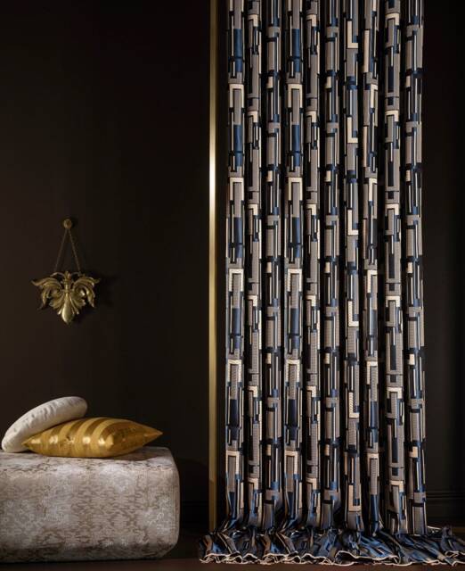 Luxury Navy Blue & Gold Striped Curtains Modern Home Decor - image 1