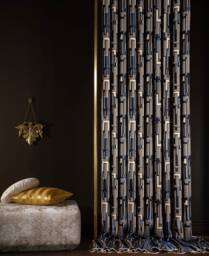 Luxury Navy Blue & Gold Striped Curtains Modern Home Decor - thumbnail 1