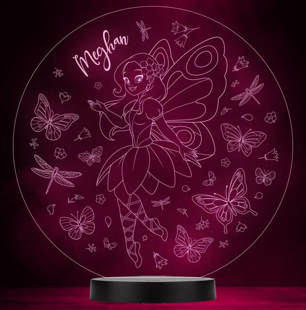 Girls Flying Fairy Butterflies Flowers Round Colour Change Lamp Night Light - image 1