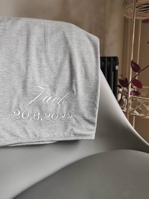 Personalised Baby Blanket, New Gift, Cotton Jersey Embroidered With Any Name, 1st Birth Fast Delivery - image 1
