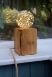 "Contemporary/Industrial Retro Oak Table Desk Lamp With Led Bulb & ""Old Rope"