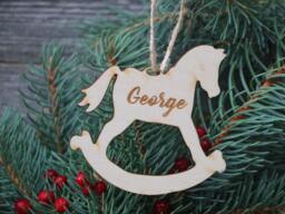Personalized Laser Cut Horse Ornament/Wood Customizable With Name/Rocking Ornament/Christmas Tree Ornament/Custom