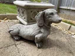 Standing Dachshund Stone Statue -Reconstituted Puppy Dog Outdoor Garden Ornament - thumbnail 1