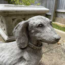 Standing Dachshund Stone Statue -Reconstituted Puppy Dog Outdoor Garden Ornament - thumbnail 2