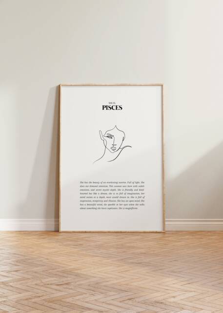 She Is Pisces Print, Zodiac Gift, Astrology Star Sign Wall Art Poster, Gift For Her - image 1