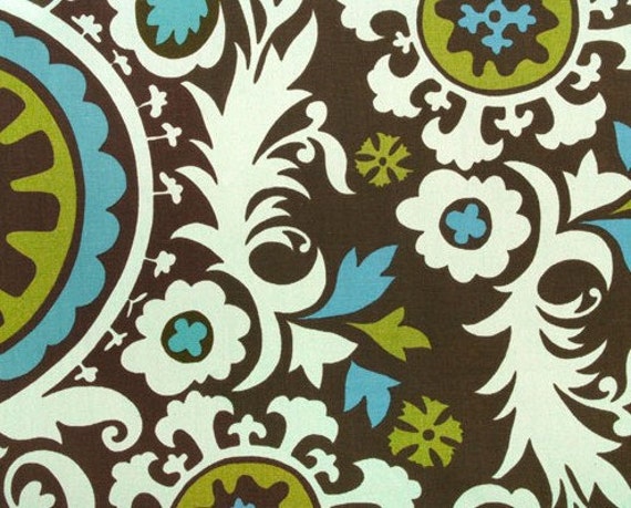 New 18x18 Inch Designer Handmade Pillow Case. Suzani Print in Brown, Blue & Chartreuse - image 1