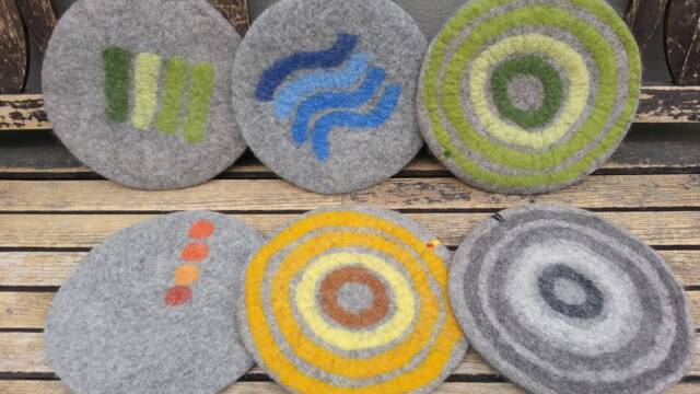 Handfelted Seat Cushion With Coloured Pattern Mix On Medium Gray - image 1