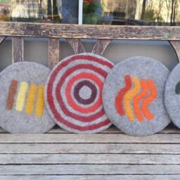 Handfelted Seat Cushion With Coloured Pattern Mix On Medium Gray - thumbnail 4
