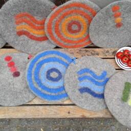Handfelted Seat Cushion With Coloured Pattern Mix On Medium Gray - thumbnail 2