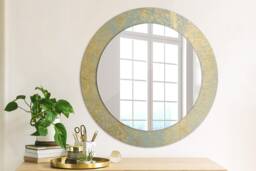 Golden Foil Texture, Gray, Round Mirror Frame, Glass Wall Art, High Quality Print