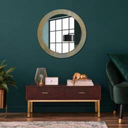 Golden Foil Texture, Gray, Round Mirror Frame, Glass Wall Art, High Quality Print - thumbnail 2