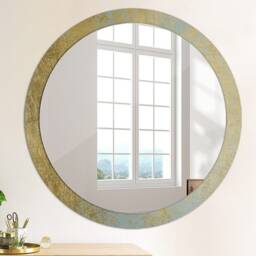 Golden Foil Texture, Gray, Round Mirror Frame, Glass Wall Art, High Quality Print - thumbnail 4