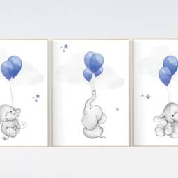Elephant Balloon Nursery Print Navy Blue, Gray Wall Art - thumbnail 4