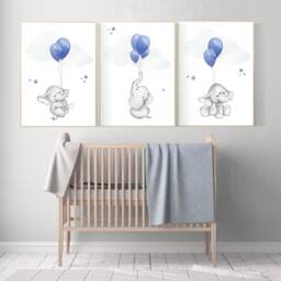 Elephant Balloon Nursery Print Navy Blue, Gray Wall Art - thumbnail 3