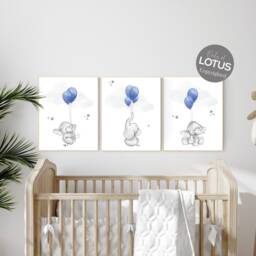 Elephant Balloon Nursery Print Navy Blue, Gray Wall Art - thumbnail 2