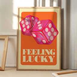 Feeling Lucky Pink Dice Art Canvas Poster, Trendy Wall Art, Apartment Aesthetic Decor, Retro Home Printed Gift - thumbnail 1