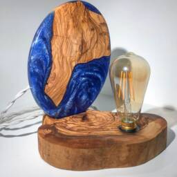 Olive Wood Lamp With Epoxy Resin - Vintage Table Lamp European Socket - 220V E27 Replaceable - thumbnail 3