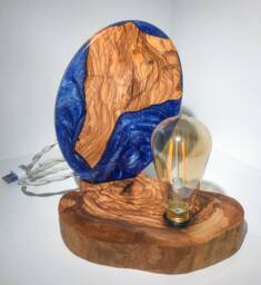 Olive Wood Lamp With Epoxy Resin - Vintage Table Lamp European Socket - 220V E27 Replaceable - thumbnail 1