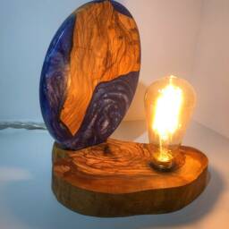 Olive Wood Lamp With Epoxy Resin - Vintage Table Lamp European Socket - 220V E27 Replaceable - thumbnail 4