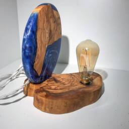 Olive Wood Lamp With Epoxy Resin - Vintage Table Lamp European Socket - 220V E27 Replaceable - thumbnail 2