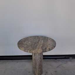 Custom Silver Travertine Coffee Table, Conic Base Marble Accent Modern Minimalist Sculptural End Handcrafted Stone Furniture - thumbnail 3