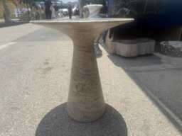 Custom Silver Travertine Coffee Table, Conic Base Marble Accent Modern Minimalist Sculptural End Handcrafted Stone Furniture