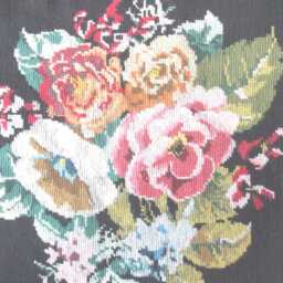 Cushion Cover Entirely Hand-Embroidered in Petit Point With Large Flowers On A Black Background 40cm - thumbnail 2