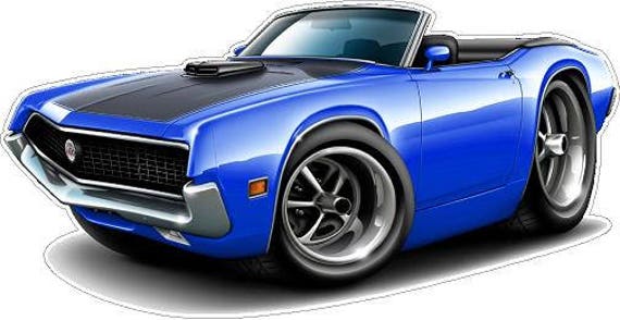 1970-71 Blue Convertible Car Wall Decal Vintage Automobile Mural - image 1