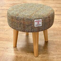 Herringbone Overcheck Harris Tweed Footstool With Varnished Light Wooden Legs - thumbnail 3
