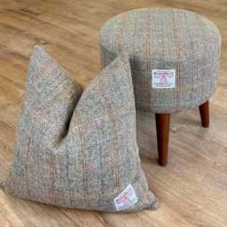 Herringbone Overcheck Harris Tweed Footstool With Varnished Light Wooden Legs - thumbnail 4