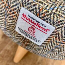 Herringbone Overcheck Harris Tweed Footstool With Varnished Light Wooden Legs - thumbnail 2