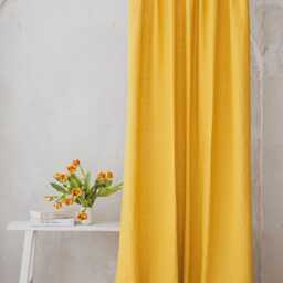 Pencil Pleat Linen Curtain - Mimosa Yellow Window Panel, Soft Washed Natural Drapery, Custom Size, Farmhouse Or Modern Style Curtain - thumbnail 2
