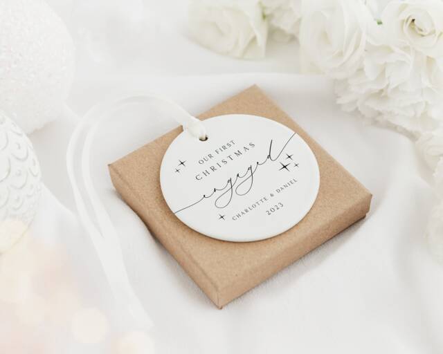 First Christmas Engaged Decoration - As Fiance Keepsake Bauble Gift Ceramic Ornament - image 1