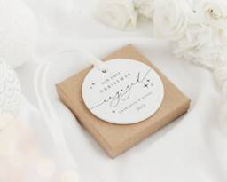 First Christmas Engaged Decoration - As Fiance Keepsake Bauble Gift Ceramic Ornament - thumbnail 1