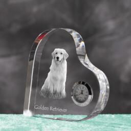 Golden Retriever - Crystal Clock in The Shape Of A Heart With Image Pure-Bred Dog - thumbnail 2