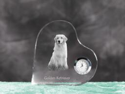 Golden Retriever - Crystal Clock in The Shape Of A Heart With Image Pure-Bred Dog - thumbnail 1