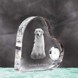 Golden Retriever - Crystal Clock in The Shape Of A Heart With Image Pure-Bred Dog - thumbnail 3