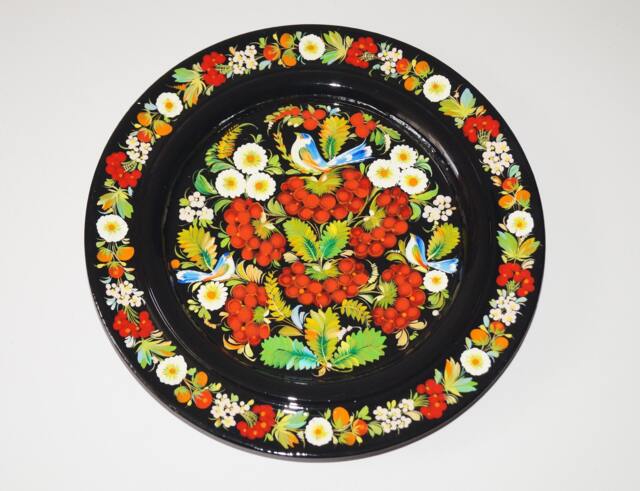 Wall Decor Plate Gift Idea For Mother Folk Art Wooden Hand Painted Ukrainian Petrykivka Decorative - image 1