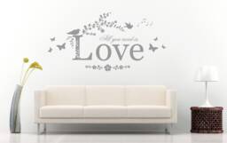 All You Need Is Love Quote, Vinyl Wall Art Sticker Decal Mural, Bedroom, Lounge. Home, Decor. Quote - thumbnail 1