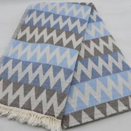 "Herringbone Towel, Blue & Brown Towel, Zigzag Towel, Double Face Towel, 36""x69" - thumbnail 3
