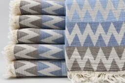 "Herringbone Towel, Blue & Brown Towel, Zigzag Towel, Double Face Towel, 36""x69" - thumbnail 1