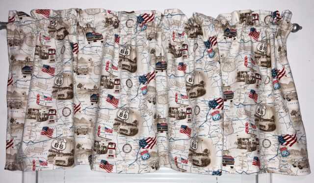 Kitchen Valance - Route 66 America Road Trip Usa Travel Transportation Farmhouse Country Curtain - image 1