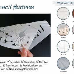 Dandelion Stencil Flower Large Wall Furniture Decorations Crafts Reusable Fl29 - thumbnail 2